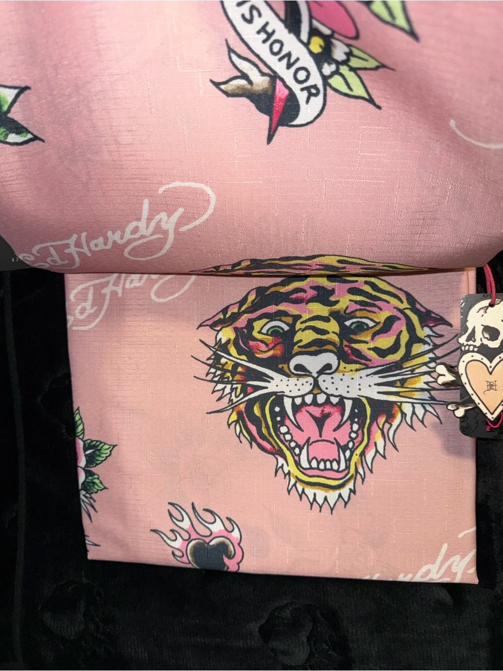 Ed Hardy Pink and Black Tattoo-Print 15-Piece Shower Curtain Set